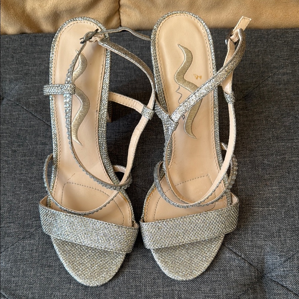 Silver Strappy Heels with Medium 4” Heel